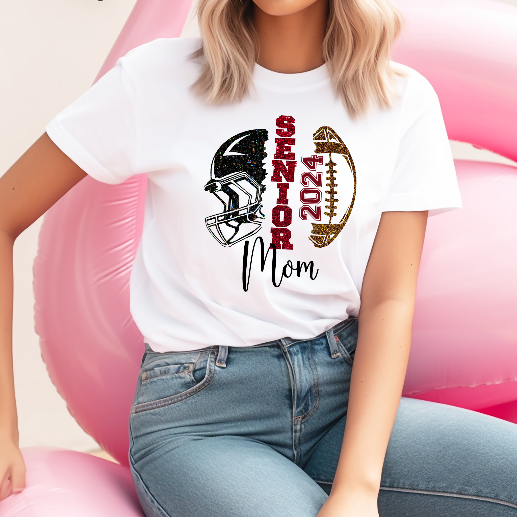 Black, Red, and Gold Glitter Football Mom - DTF Transfer