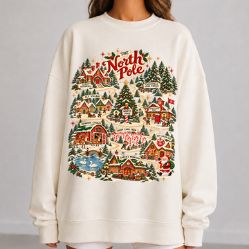 North Pole Map - Christmas Full Color Vibrant Ready-to-Press DTF Transfer