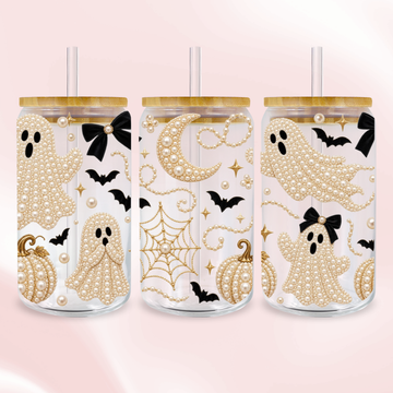 Pearls & Boos Halloween Wrap - Spooky Season Full Color UV DTF Wrap Easy Apply Permanent Transfers