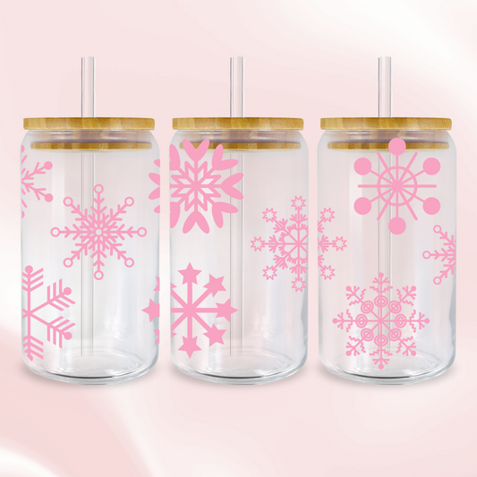 Pink Snowflakes Wrap - UV DTF Sticker