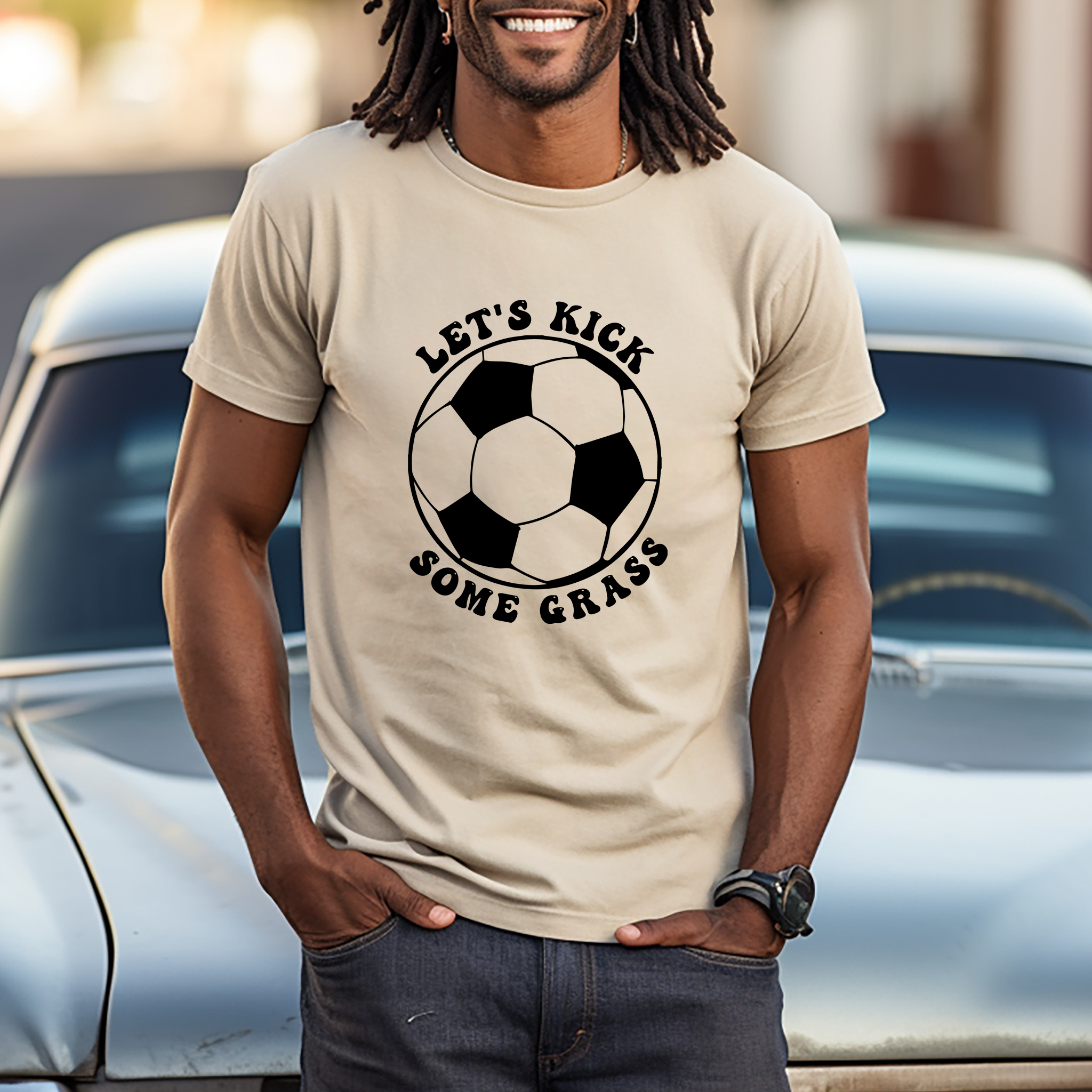 Lets Kick Some Grass Soccer Ball Black - DTF Transfer