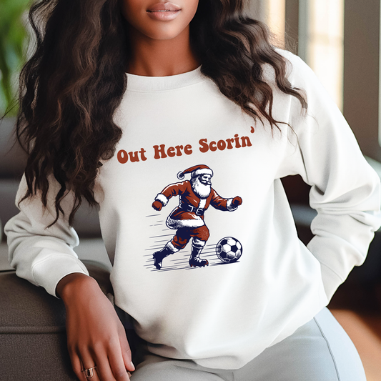 Out Here Scorin Santa White Soccer - DTF Transfer