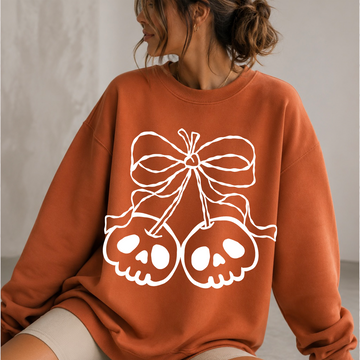 Skull Cherry Bow - halloween Full Color Vibrant Ready to Press DTF Transfer